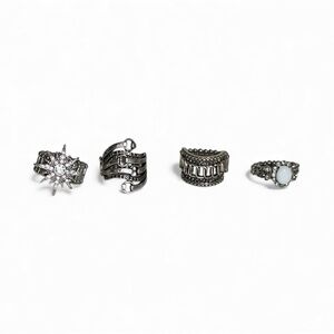 Paparazzi Silver and White Ring Collection Lot of 4